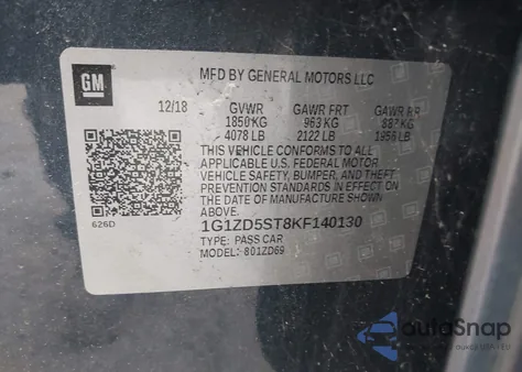 2019 Chevrolet Malibu Lt from USA, damaged, VIN 1G1ZD5ST8KF140130